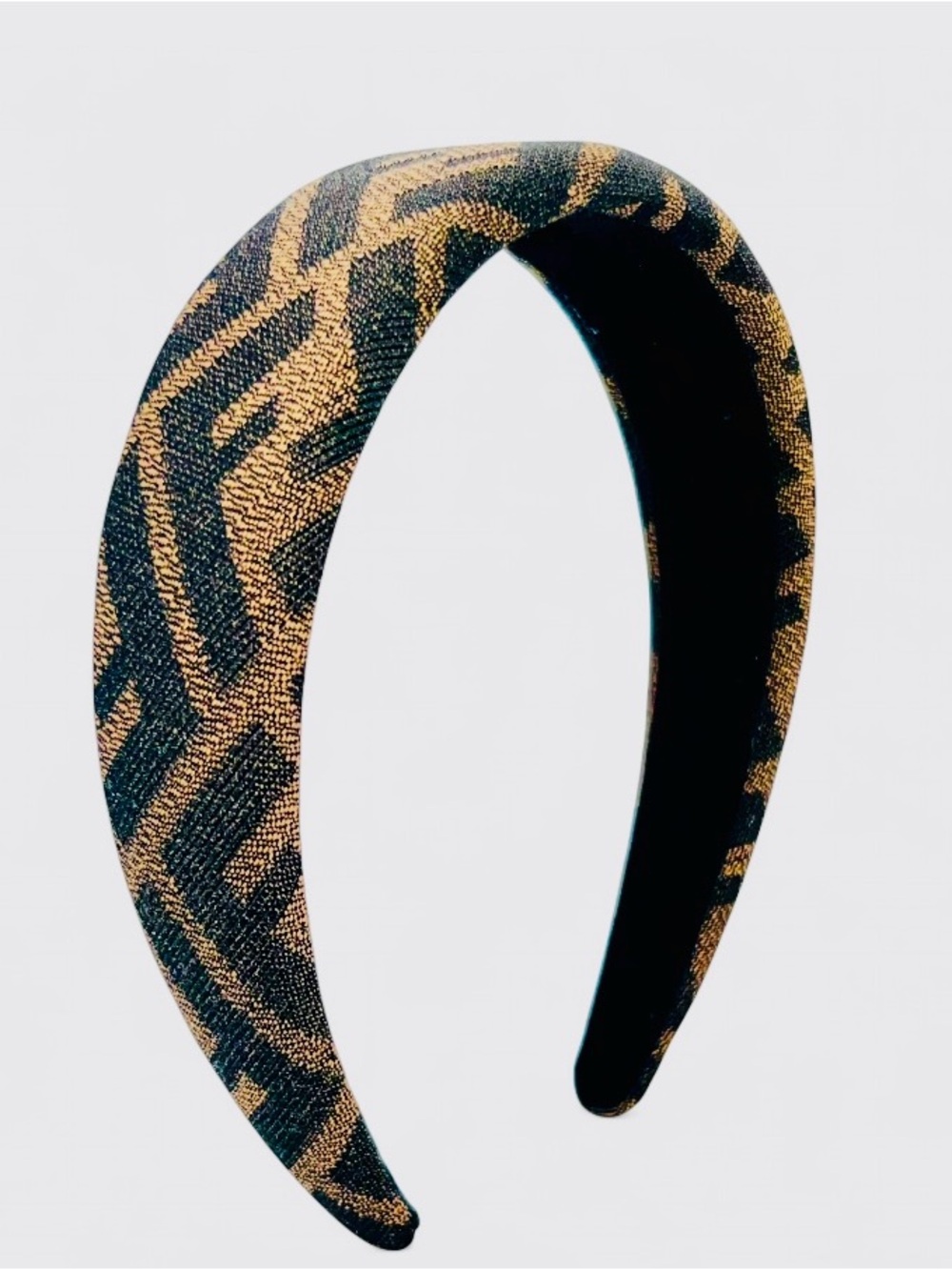 Fendi Uocycled Black & Gold FF Geometric Padded Headband